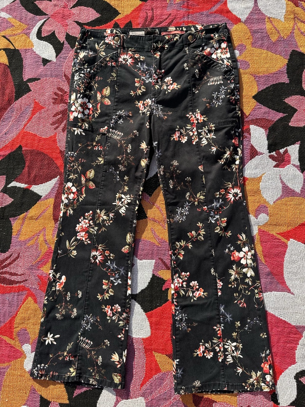 Pilcro Anthropologie Mid-Rise Demilune Utility Floral Flare Pants - Picture 2 of 8